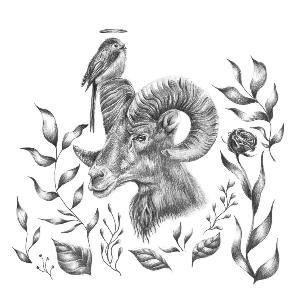 A Ram & a Bird 8x8 in
